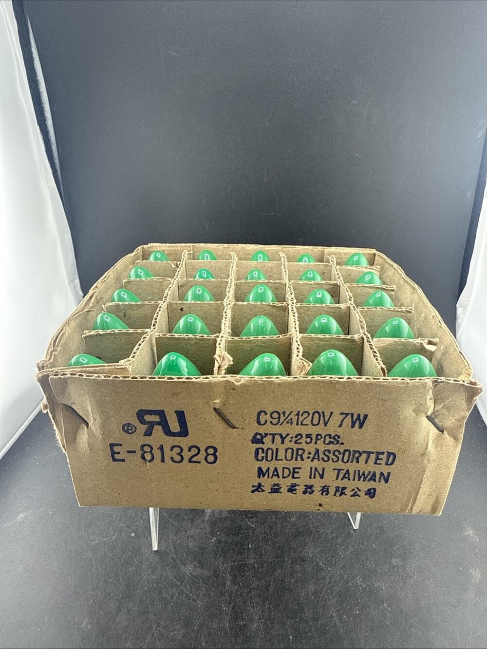 Vintage C9 1/4 Green Christmas Light Bulbs 120V 7W Lot 25 Taiwan NOS